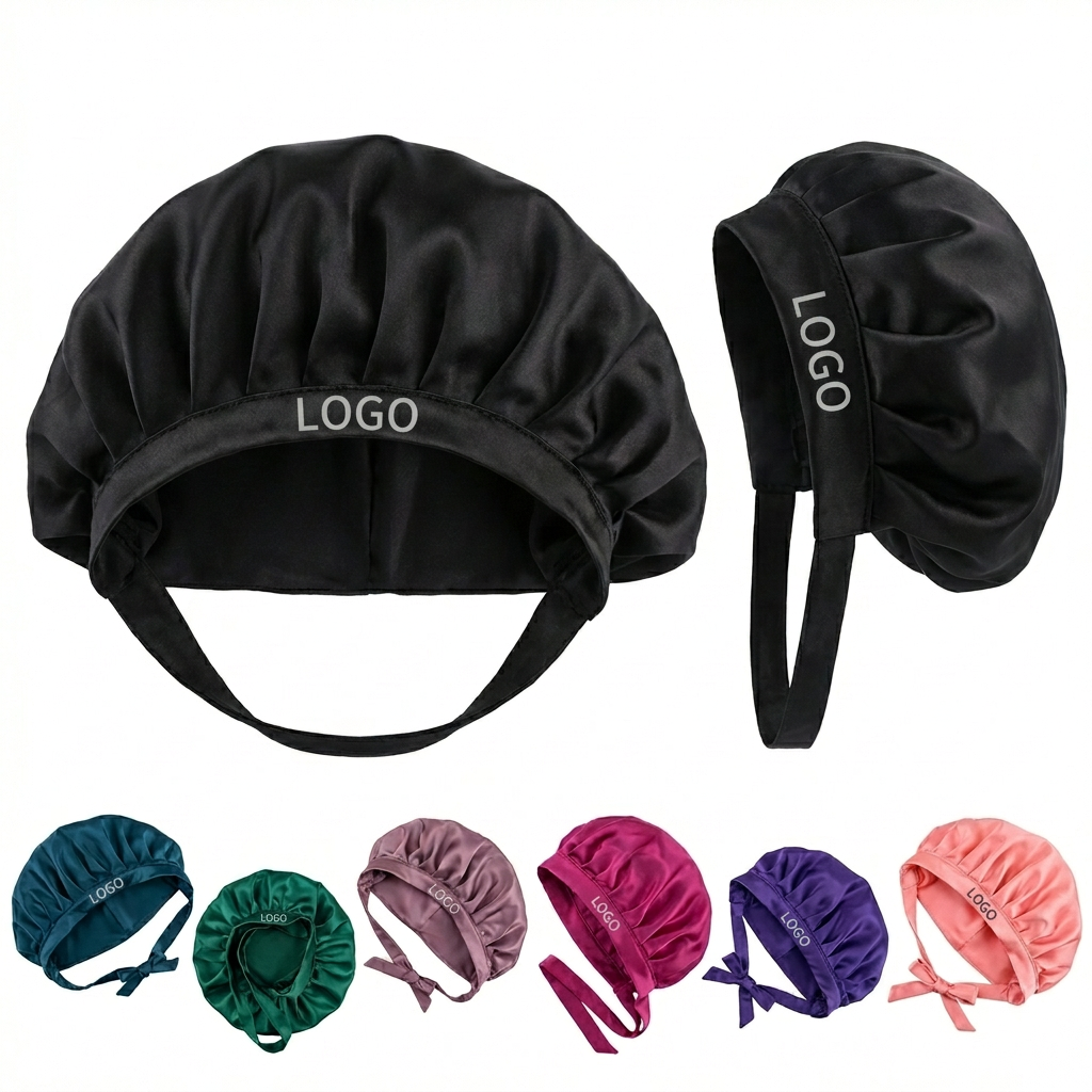 Stretchy Satin Sleep Cap with Adjustable Satin Tie