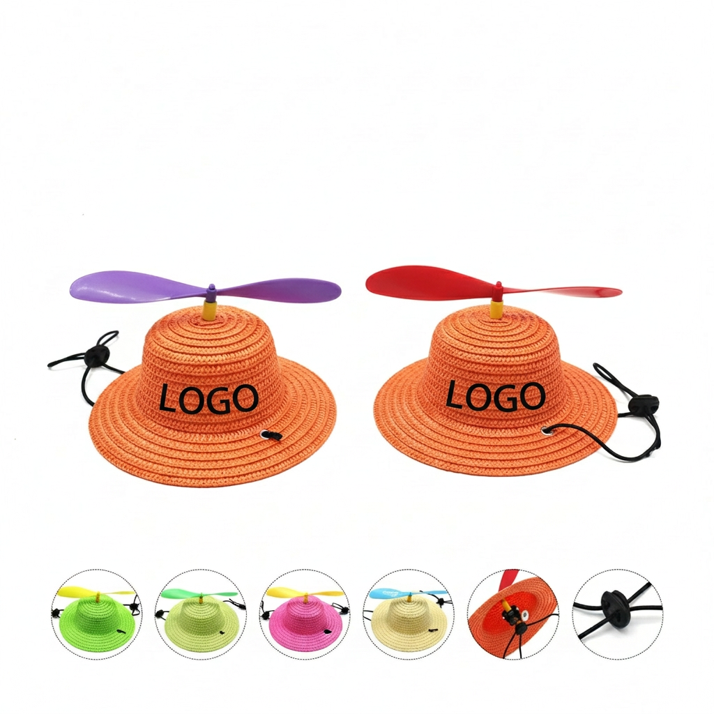 Ventilated Dragonfly Straw Sun Hat for Dogs and Cats with Adjustable Chin Strap
