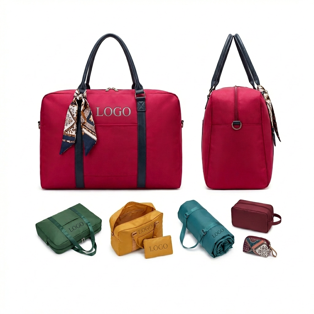 Compact Foldable Travel Tote Bag with Zippered Compartment